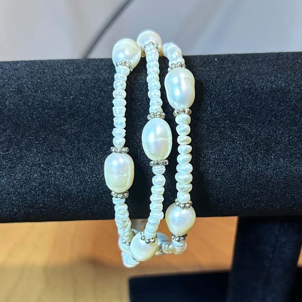 Costume Jewelry Faux Pearl Bead Three Strand‎ Bracelet Wristlet
